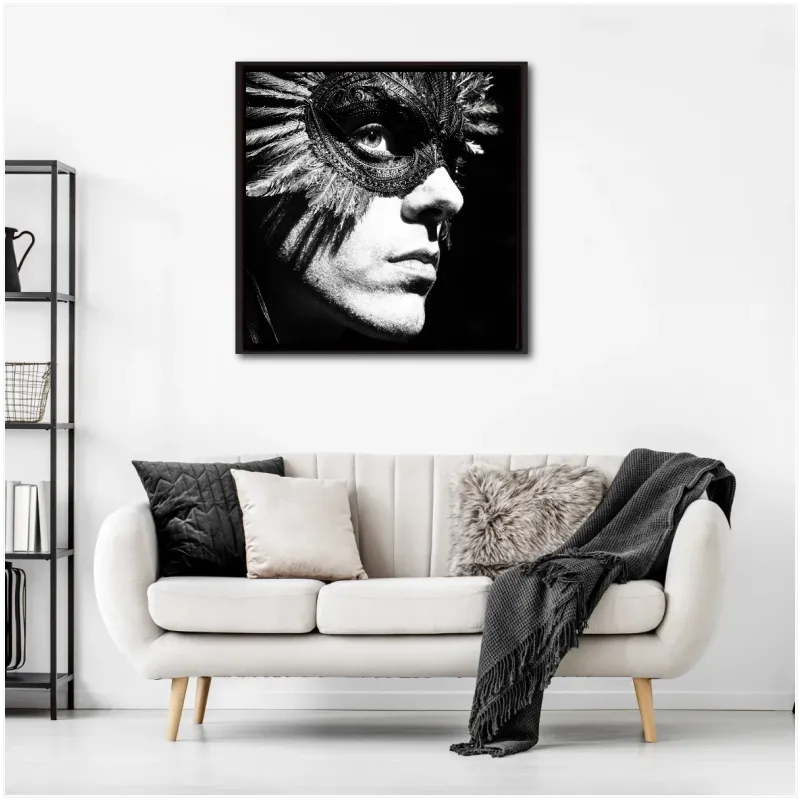 Masked Venetian Portrait Black and White Mystery