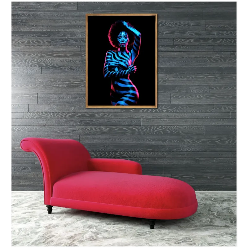 Γυναικείο Πορτραίτο Body Painting Neon Zebra Stripe