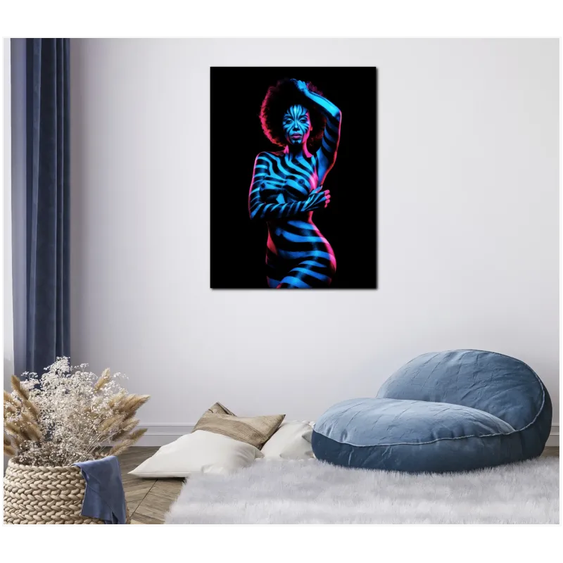 Γυναικείο Πορτραίτο Body Painting Neon Zebra Stripe