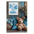Cute Baby Elephant Blue Line Sketch Artwork