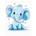 Cute Baby Elephant Blue Line Sketch Artwork
