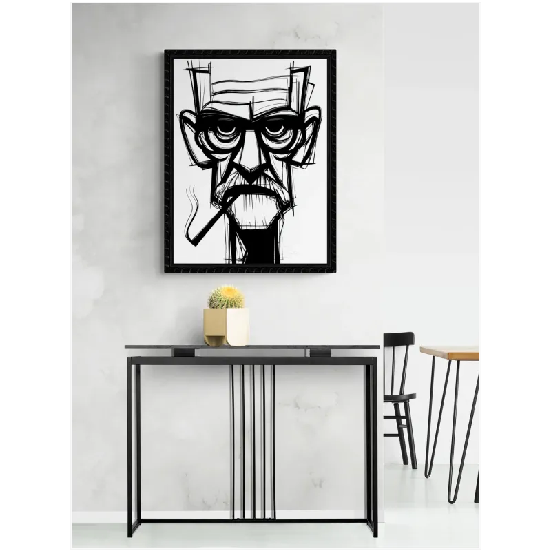 Abstract Man Portrait Line Sketch Black White