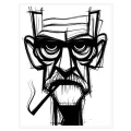 Abstract Man Portrait Line Sketch Black White