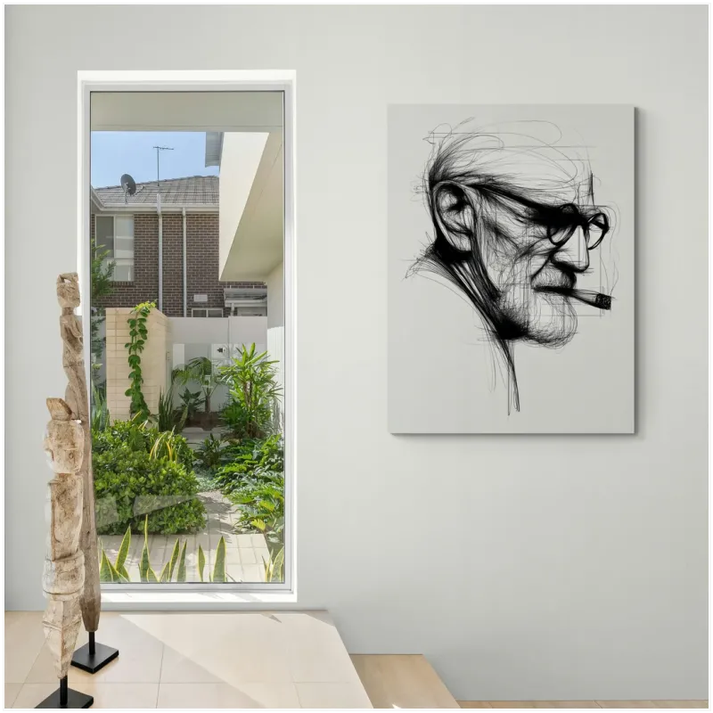 Πορτραίτο Sigmund Freud Αφηρημένο Γραμμικό Σχέδιο Μαύρο Λευκό