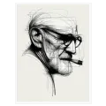 Πορτραίτο Sigmund Freud Αφηρημένο Γραμμικό Σχέδιο Μαύρο Λευκό