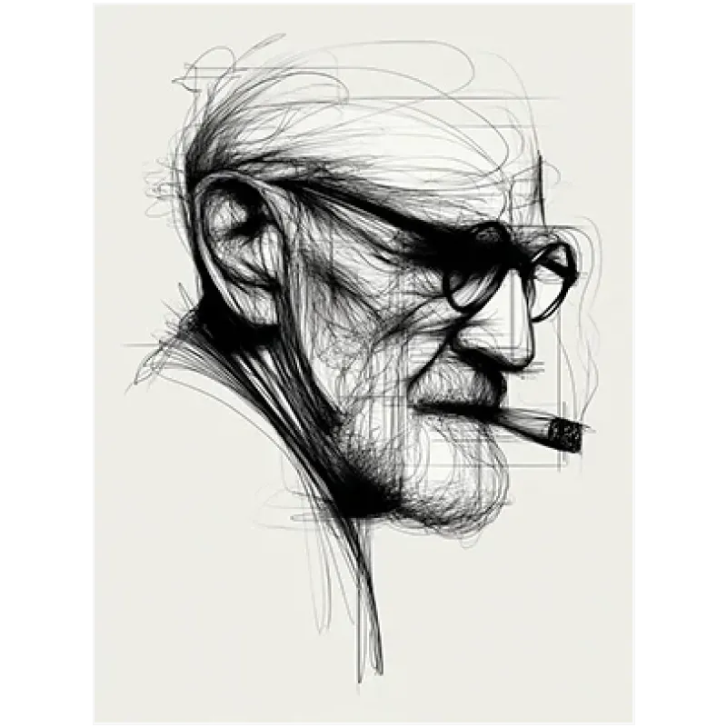 Πορτραίτο Sigmund Freud Αφηρημένο Γραμμικό Σχέδιο Μαύρο Λευκό