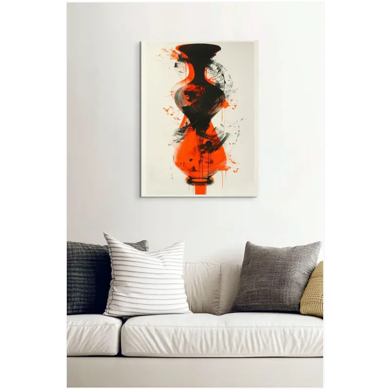 Αφηρημένο Βάζο Modern Expressionism Πορτοκαλί και Μαύρο