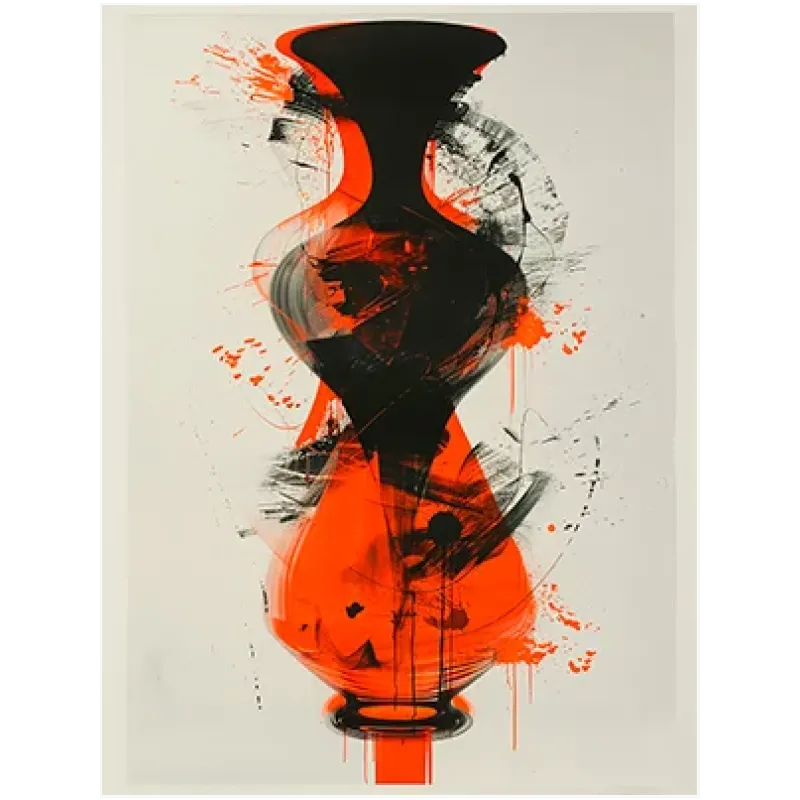 Αφηρημένο Βάζο Modern Expressionism Πορτοκαλί και Μαύρο