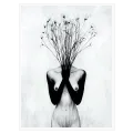 Surreal Female Body with Blossoms Black and White