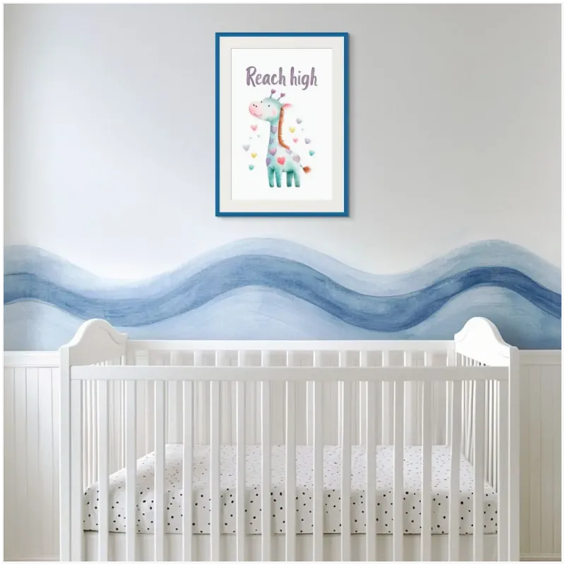 Cute Giraffe Hearts Watercolor Kids Wall Art