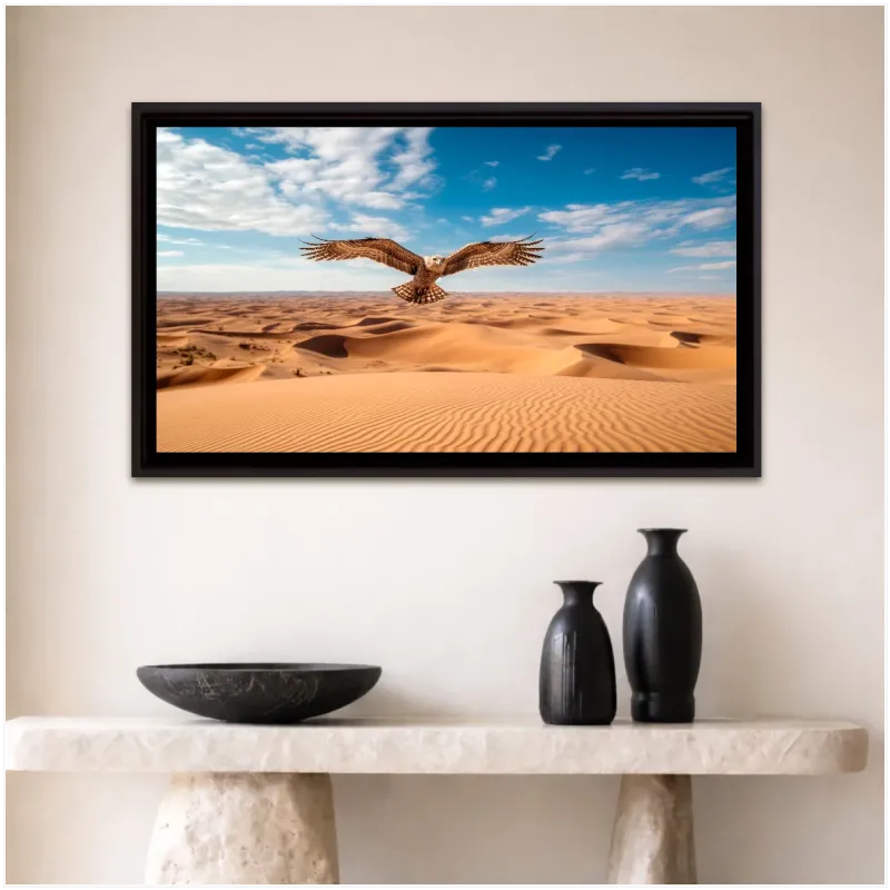 Majestic Eagle Flying Over Golden Desert Dunes