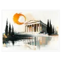 Αρχαίος Ελληνικός Ναός Αφαιρετική Σύνθεση Πορτοκαλί
