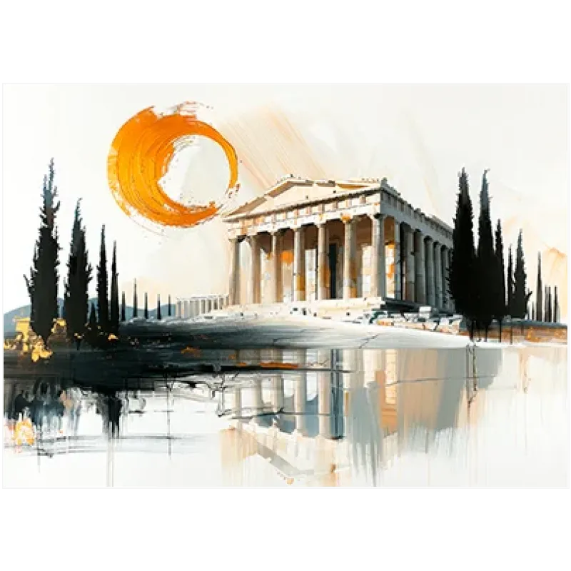 Αρχαίος Ελληνικός Ναός Αφαιρετική Σύνθεση Πορτοκαλί