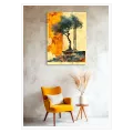 Ελαιόδεντρο και Αρχαία Κολόνα Abstract Vintage Πίνακας σε Πορτοκαλί
