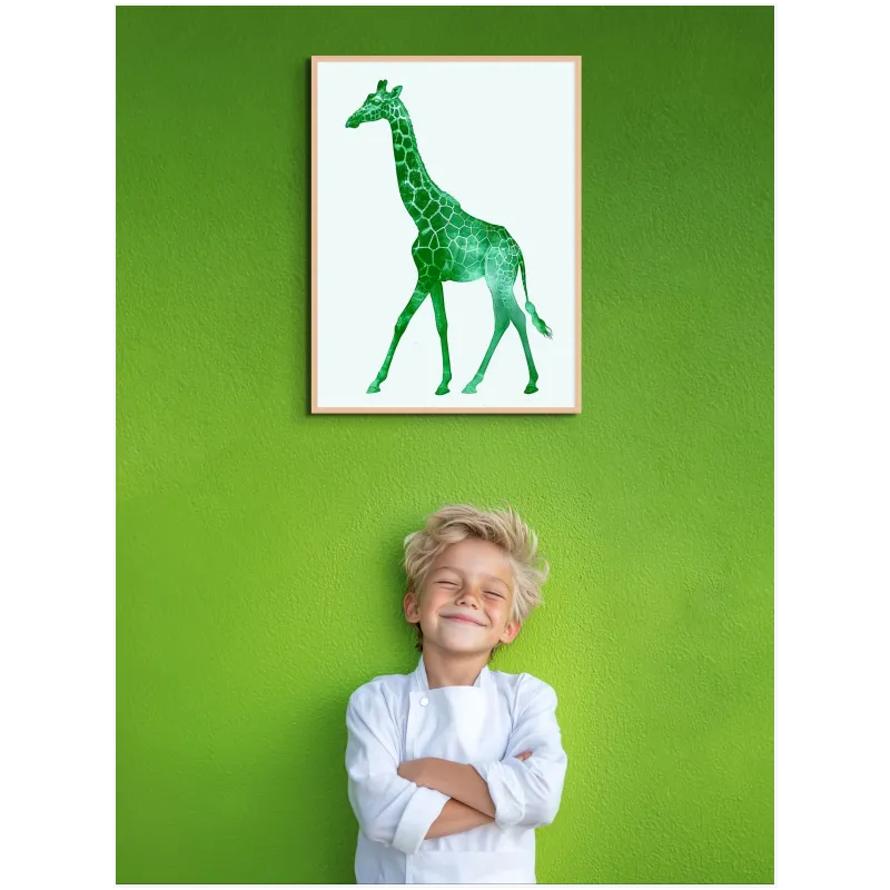 Green Giraffe Modern Wall Art on White Background