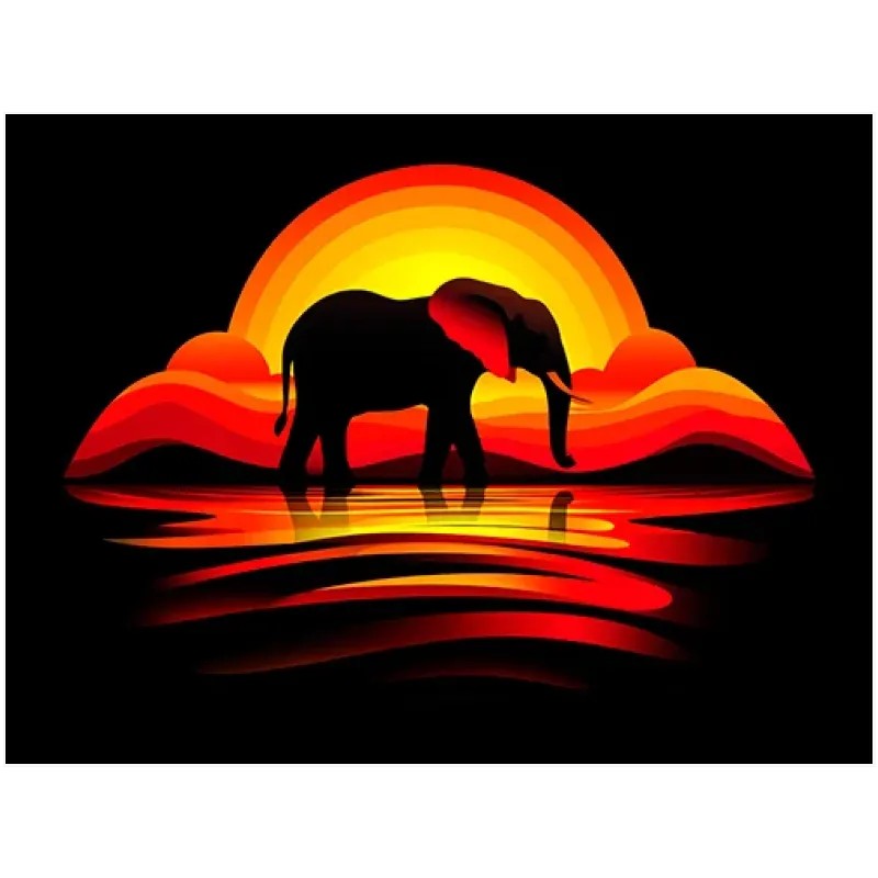 Σιλουέτα Ελέφαντα σε Ηλιοβασίλεμα Ρετρό Πορτοκαλί