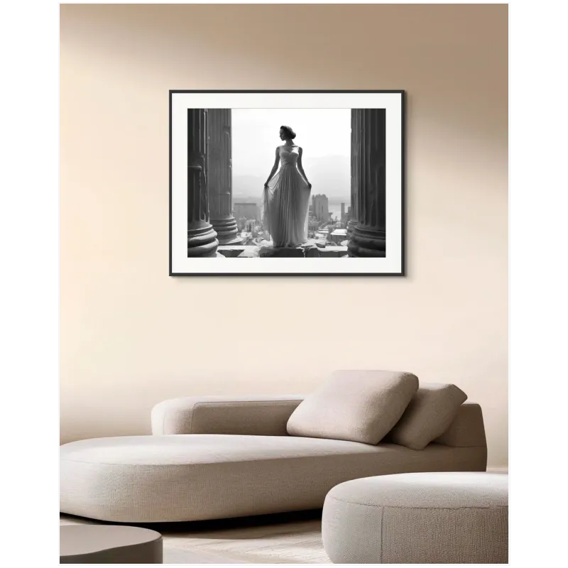 Elegance in Marble Classical Greek Dress Black and White