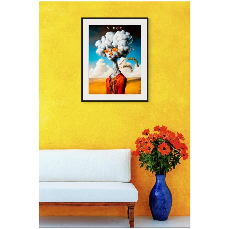 Surreal Virgo Portrait Canvas Art with Flowers and Wheat
