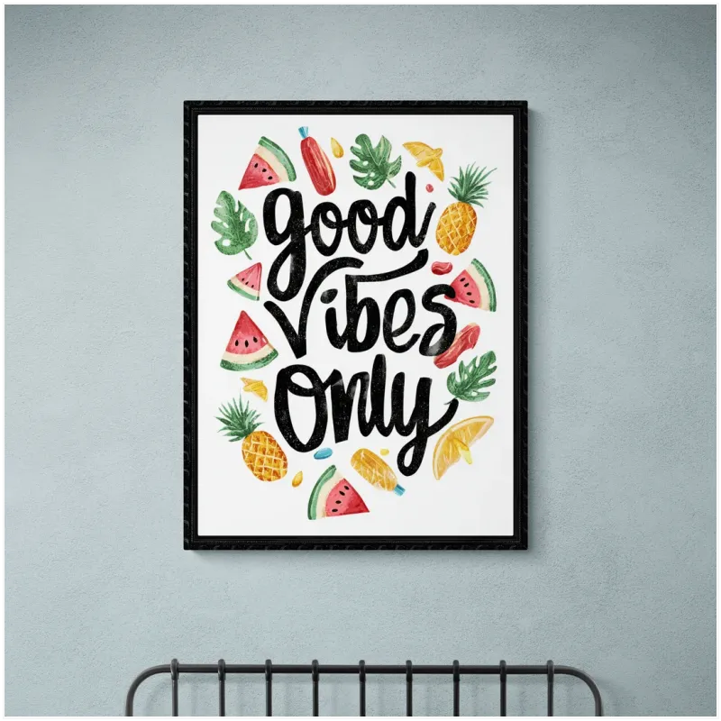 Πίνακας σε Καμβά Good Vibes Only με Καλοκαιρινά Φρούτα