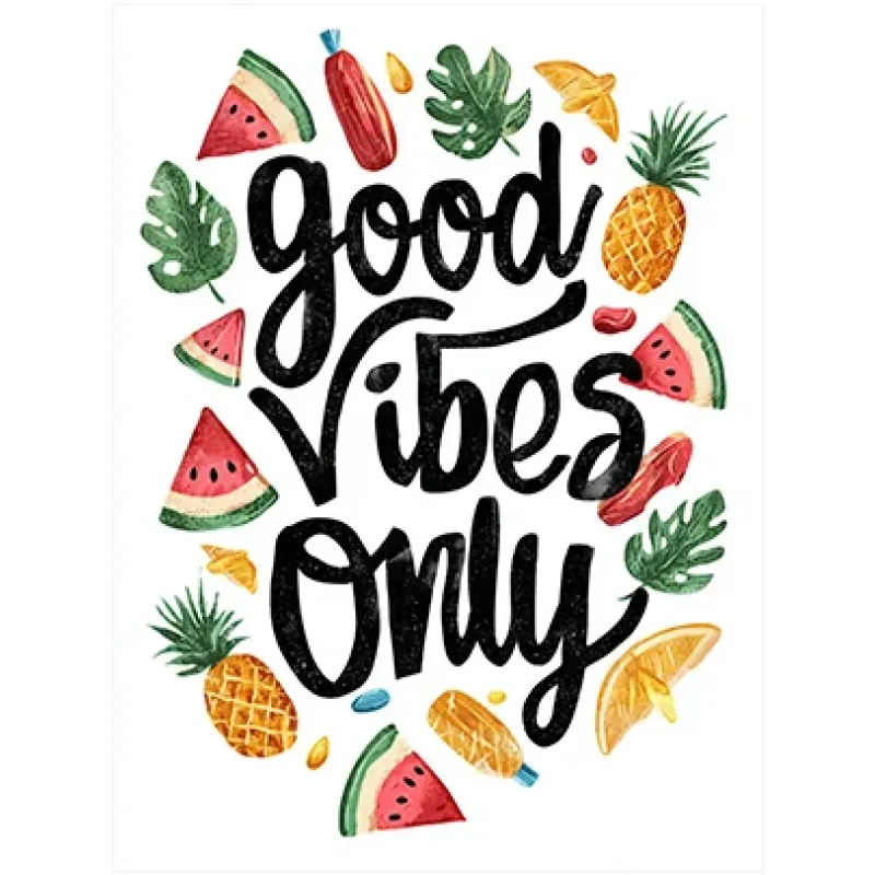 Πίνακας σε Καμβά Good Vibes Only με Καλοκαιρινά Φρούτα