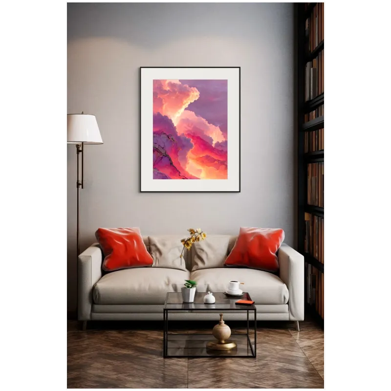 Abstract Ethereal Cloudscape Painting in Pink and Purple Shades