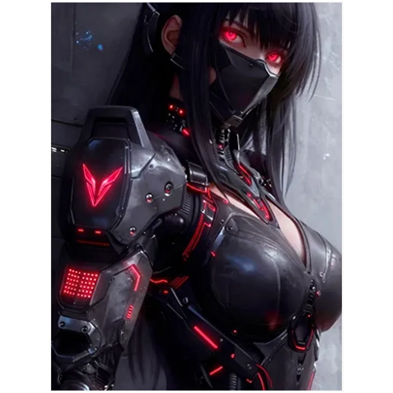Γυναίκα Cyberpunk Warrior Futuristic Dark Red Black