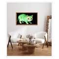 Πράσινη Γάτα Expressive Impasto Art σε Μαύρο Φόντο