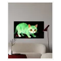 Πράσινη Γάτα Expressive Impasto Art σε Μαύρο Φόντο