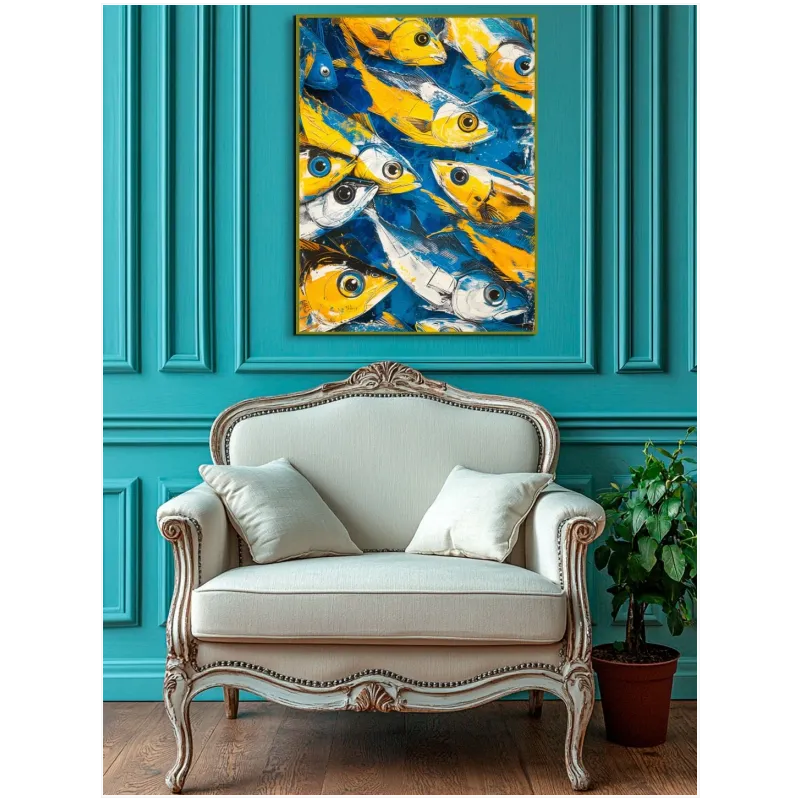 Κοπάδι Ψαριών Expressive Artwork Κίτρινο Μπλε