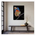 Vibrant Colorful Butterfly on Branch Black Background Canvas Art