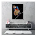 Vibrant Colorful Butterfly on Branch Black Background Canvas Art