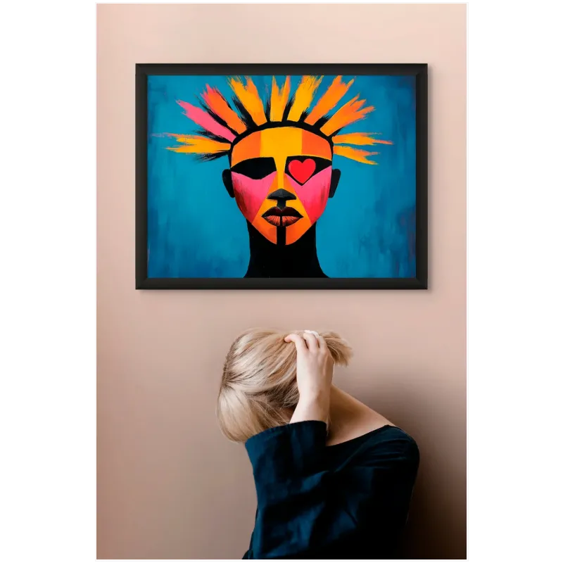 Αφηρημένο Πορτραίτο Pop Art με Καρδιά και Έντονα Χρώματα