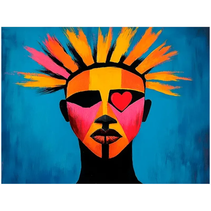 Αφηρημένο Πορτραίτο Pop Art με Καρδιά και Έντονα Χρώματα