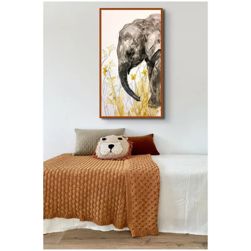 Little Elephant Sketch with Yellow Floral Accents