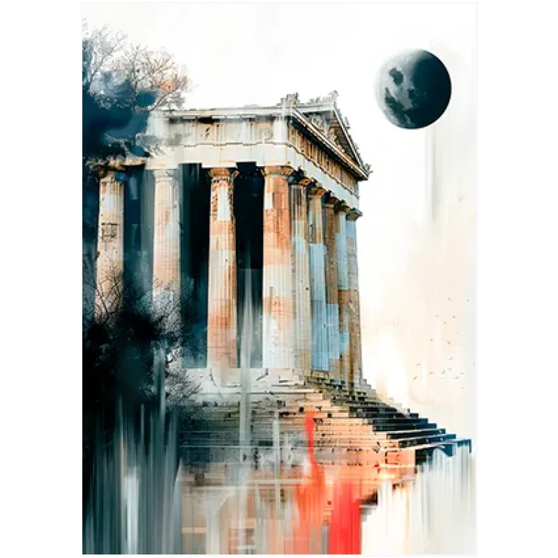 Αρχαίος Ελληνικός Ναός Surrealism Μπεζ Μπλε
