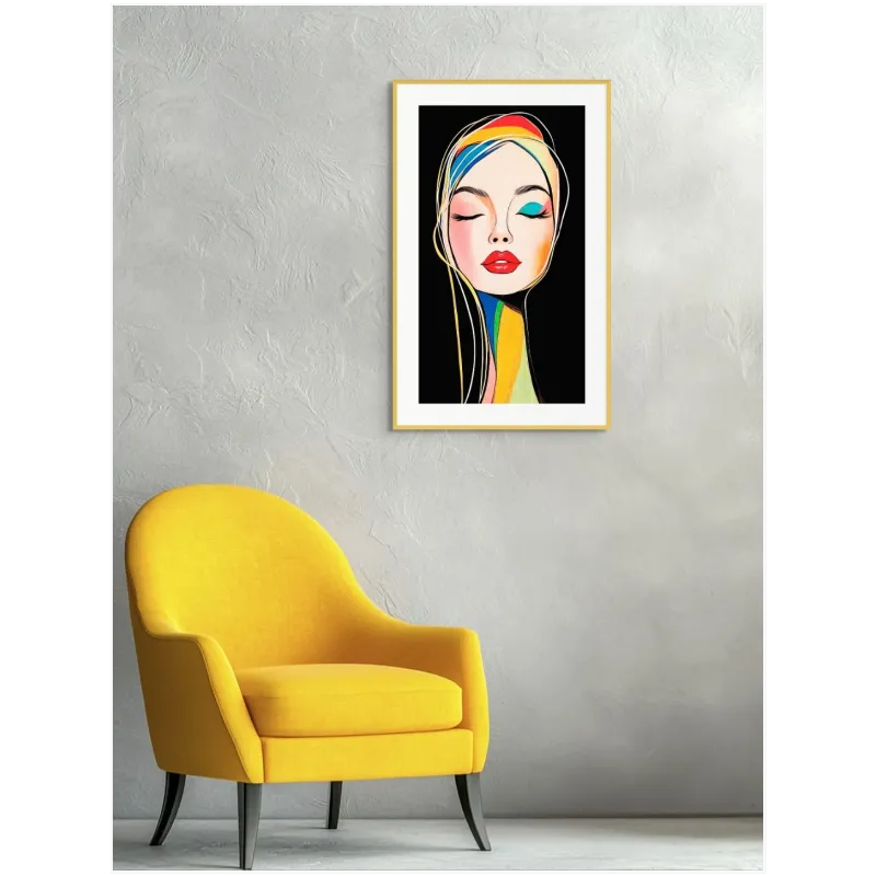 Abstract Pop Art Female Portrait Colorful Black Background