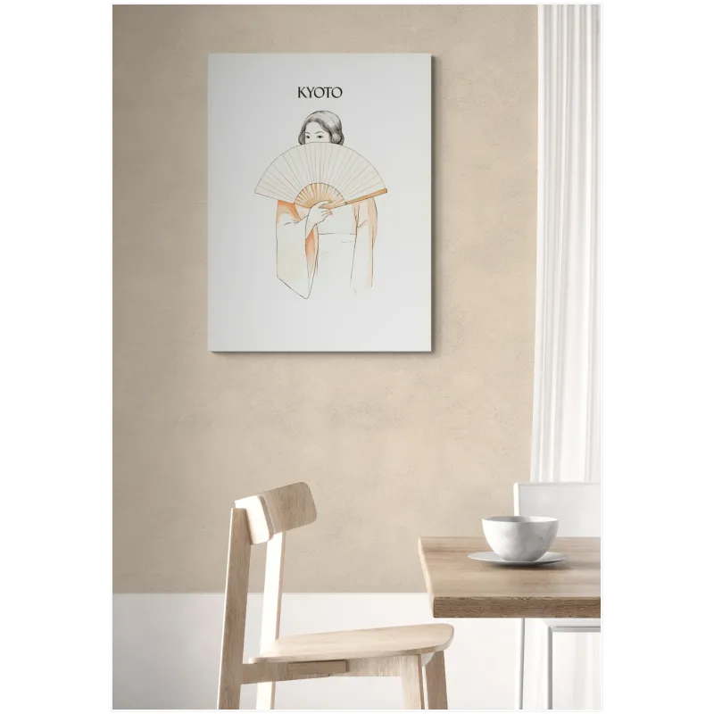 Ιαπωνική Γκέισα με Βεντάλια Κιότο Minimal Beige