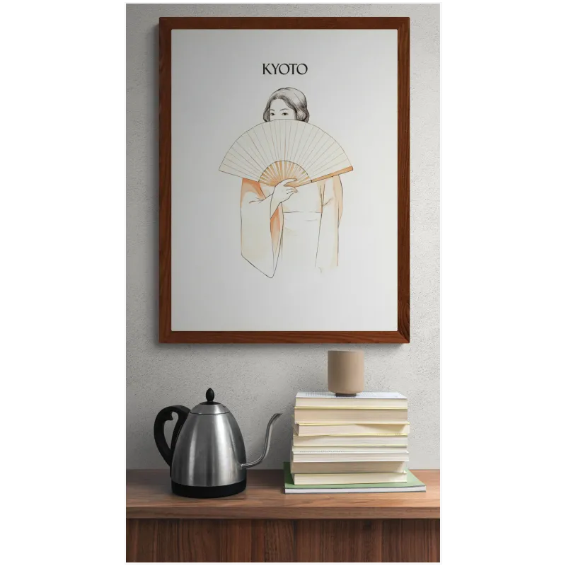 Ιαπωνική Γκέισα με Βεντάλια Κιότο Minimal Beige