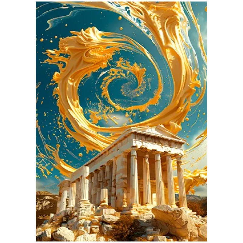 Αρχαίος Ελληνικός Ναός με Χρυσή Ροή Abstract
