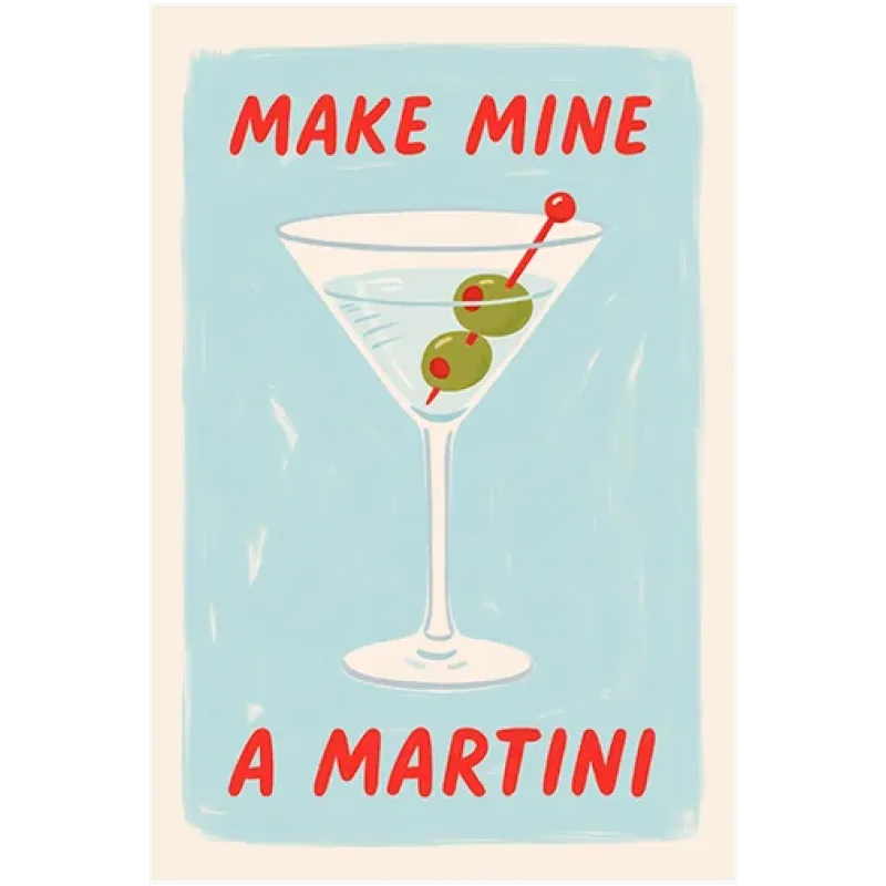 Ρετρό Πίνακας Martini Cocktail Vintage Στυλ Γαλάζιο