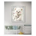 Bear Family Cute Watercolor Art White Grey Canvas
