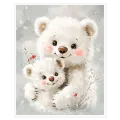 Bear Family Cute Watercolor Art White Grey Canvas