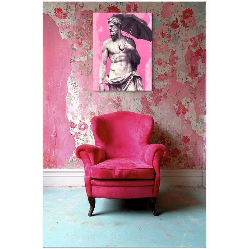 Ancient Statue with Umbrella Pop Art Pink