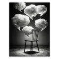 Wooden Chair with Thought Clouds Black White Surreal Art