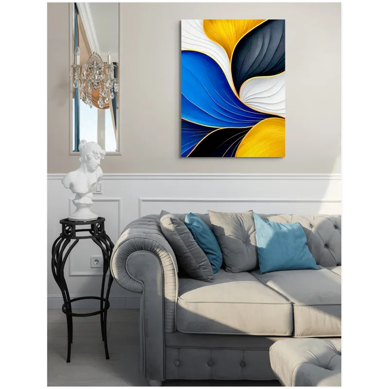 Abstract Wavy Waves Gold Blue and White