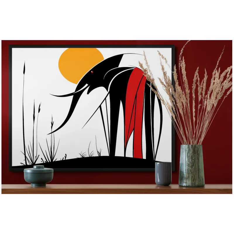 Αφαιρετικός Ελέφαντας στο Σουρούπωμα Κόκκινο και Κίτρινο