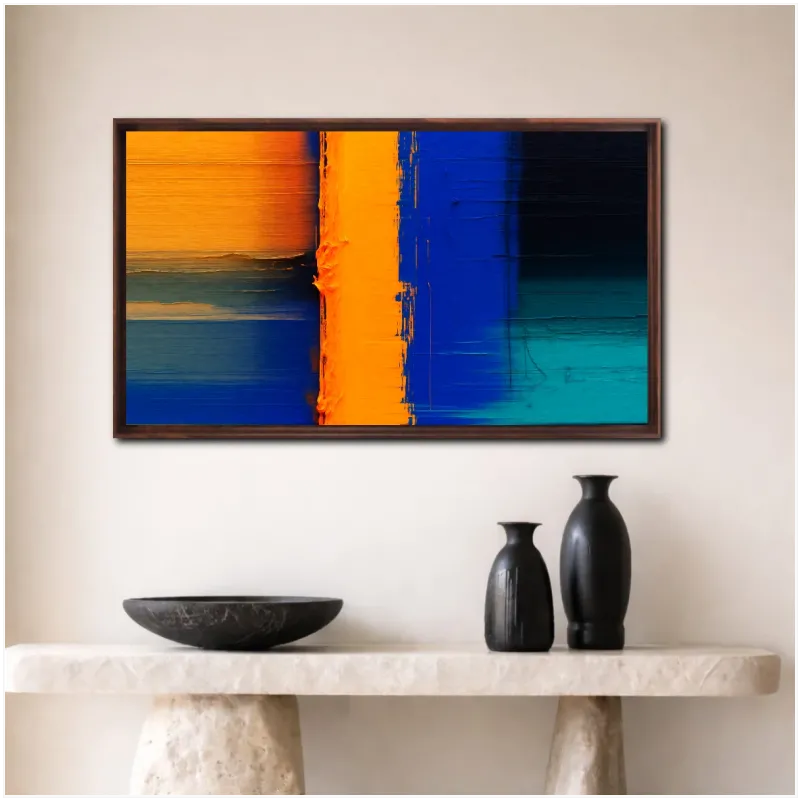 Abstract Expressionist Composition Vibrant Orange and Blue