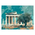 Αρχαίος Ελληνικός Ναός με Ελιά Καλλιτεχνικός Τυρκουάζ