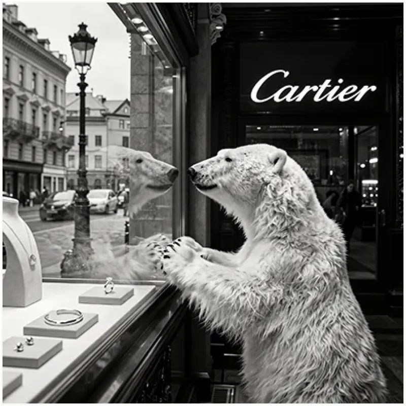 Πολική Αρκούδα στη Βιτρίνα Cartier Ασπρόμαυρος Πίνακας