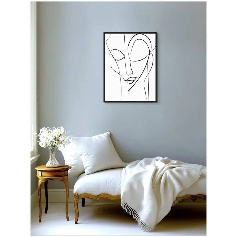 Abstract Face Continuous Line Art Black White Portrait